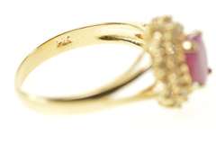 14K Yellow Gold 1.22 Ctw Oval Ruby Diamond Halo Engagement Ring
