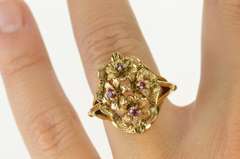 14K Yellow Gold 1960's Retro Ruby Flower Bouquet Cocktail Ring