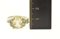 14K Yellow Gold Quartz Blue Topaz Cluster Accent Cocktail Ring