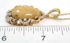 14K Yellow Gold Opal & Diamond Necklace
