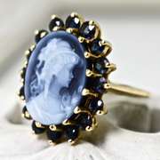 Stunning 14K Modern Laser-Cut Cameo & Sapphire Ring