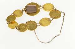 22K Yellow Gold 1849-1874 Gold Dollar Coin Love Token Bracelet