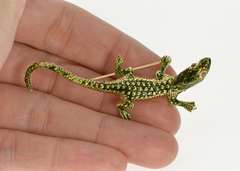 14K Yellow Gold Ornate 3D Crocodile Green Enamel Fashion Pin/Brooch