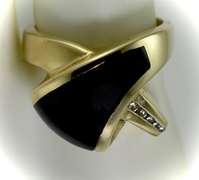 Contemporary 14K Black Onyx & Diamond Ring