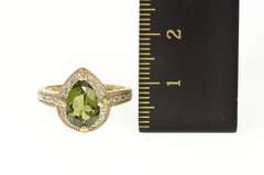 10K Yellow Gold Pear Syn. Green Tourmaline Diamond Halo Ring
