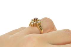 14K Yellow Gold 0.85 Ctw Ruby Diamond Halo Engagement Ring