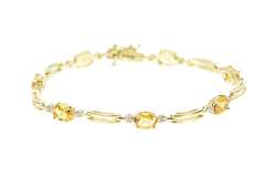 10K Yellow Gold Oval Citrine Diamond Accent Bar Link Tennis Bracelet
