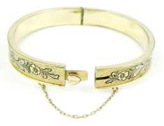 Vintage Gold Filled Bangle with Black Trace Enameling