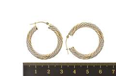 Sterling Silver 29.7mm Two Tone Twist Statement Hoop Earrings