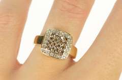 14K Yellow Gold Square Diamond Cluster Halo Engagement Ring