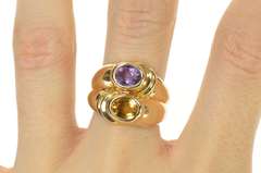 14K Yellow Gold Amethyst Citrine Tiered Statement Cocktail Ring