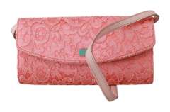 DOLCE & GABBANA  Pink Floral Lace Evening Long Clutch Cotton Bag