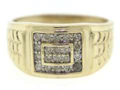 Gent's Pave Diamond Ring w Textured Shoulders