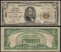 $5 1929 NBN JACKSONVILLE,FL Ch-6888=FLORIDA VF