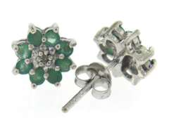 Emerald and Diamond Accent Cluster Earrings