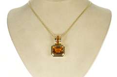 18K Yellow Gold Emerald & Baguette Citrine Ornate Statement Pendant