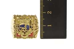 18K Yellow Gold Men's Stag Heraldic Coat of Arms Statement Ring