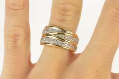 14K Yellow Gold Pave Zig Zag Cubic Zirconia Statement Band Ring