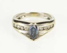 14K Yellow Gold 0.85 Ctw Marquise Sapphire Diamond Engagement Ring