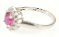 14K White Gold Oval Natural Ruby Diamond Halo Engagement Ring