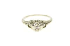 14K White Gold Art Deco Ornate Diamond Filigree Engagement Ring