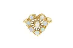 14K Yellow Gold Ornate Retro Natural Opal Heart Cocktail Ring