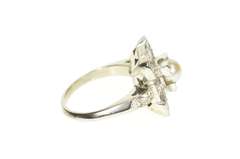 14K White Gold Art Deco Squared Pearl Diamond Engagement Ring