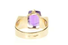 14K Yellow Gold Retro Soviet Russian Amethyst Statement Ring