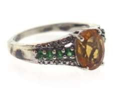 Sterling Silver Citrine With Green Tsavorire Ring