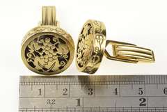 14K Yellow Gold Ornate Round Floral Grape Bunch Design Cuff Links