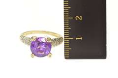 10K Yellow Gold Round Amethyst Diamond Accent Statement Ring