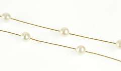 14K Yellow Gold 5.6mm Pearl Beaded Wire Link Chain Necklace