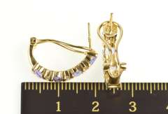 14K Yellow Gold Oval Tanzanite Diamond Inset Semi Hoop Earrings