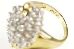 14K Yellow Gold Swirl Design Diamond Cluster Bypass Cocktail Ring