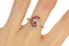 14K Yellow Gold Marquise Ruby Diamond Fanned Swirl Cocktail Ring