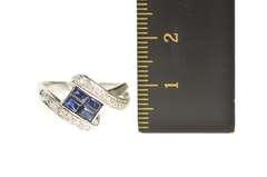 18K White Gold 0.71 Ctw Baguette Sapphire Diamond Bypass Ring
