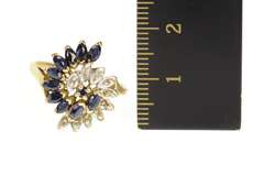 10K Yellow Gold Sapphire Diamond Swirl Spiral Cocktail Ring