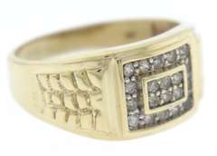 Gent's Pave Diamond Ring w Textured Shoulders