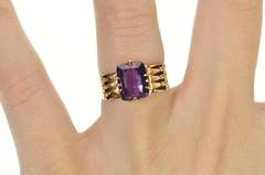 14K Yellow Gold Retro Soviet Russian Amethyst Statement Ring