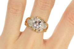 14K Yellow Gold Pink Topaz Diamond Leaf Cluster Statement Ring