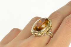 10K White Gold Art Deco Citrine Floral Rose Filigree Cocktail Ring
