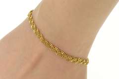 10K Yellow Gold Braided Ball Beaded Link Woven Chain Bracelet