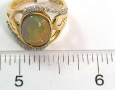 14K Yellow Gold Opal & Diamond Ring
