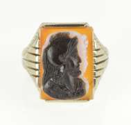 14K White Gold Carved Knight Two Face Cameo Statement Ring
