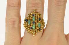 18K Yellow Gold Emerald Sapphire Retro Dot Statement Ring