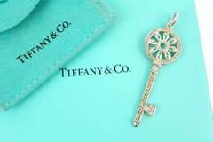 Tiffany & Co. Sterling Diamond Key Pendant w/Box
