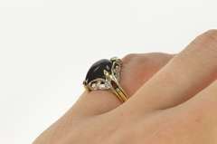 14K Yellow Gold 1930's Pear Black Onyx Diamond Scroll Ornate Ring