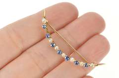 14K Yellow Gold Victorian Pearl Iolite Moon Statement Pin/Brooch