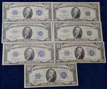 Lot of 7 Ten Dollar Silver Certificates