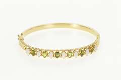 14K Yellow Gold Oval Natural Opal Peridot Ornate Bangle Bracelet